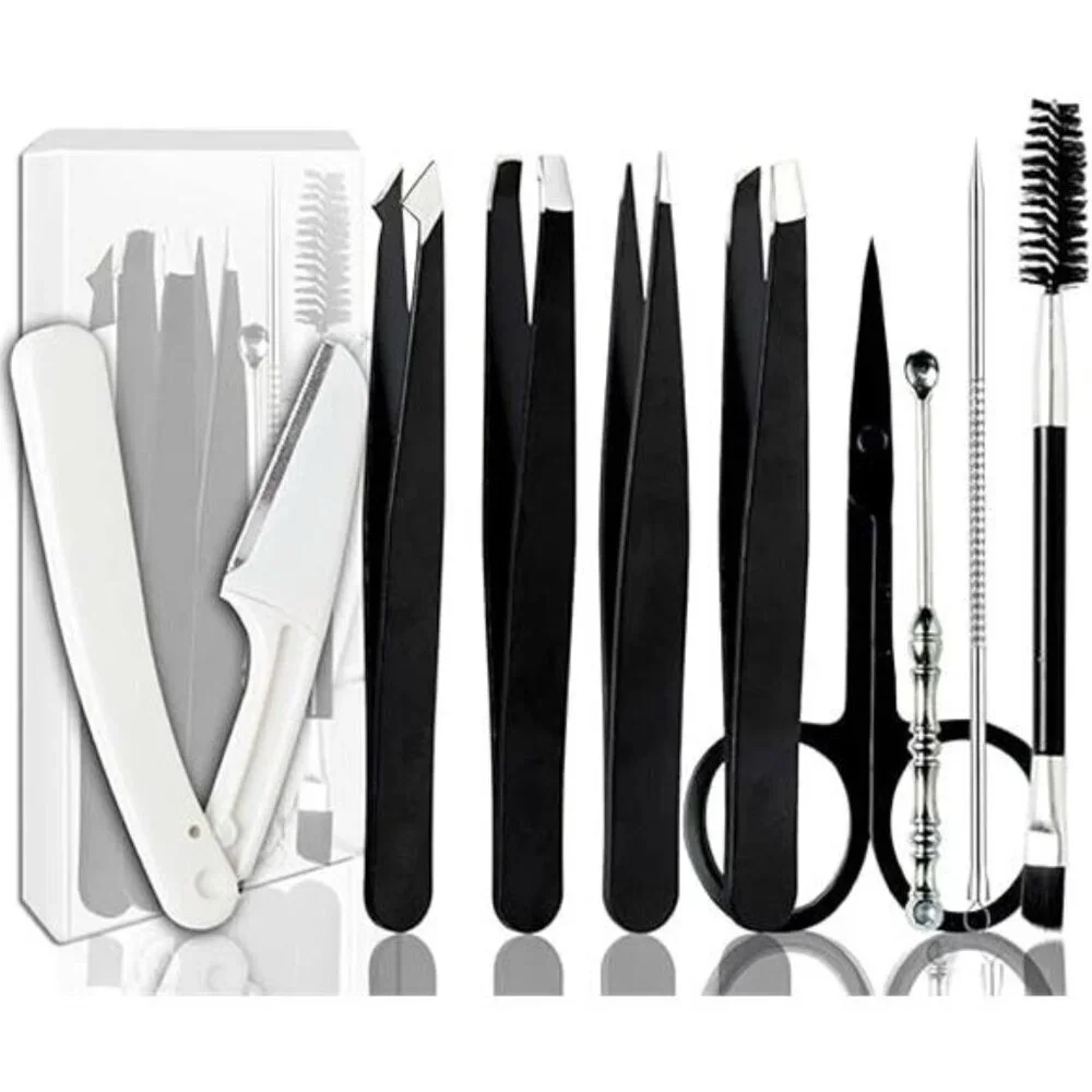 9-Piece Eyebrow Grooming Kit W/ Carrying Case - Razor, Scissors & Brush Tool Set